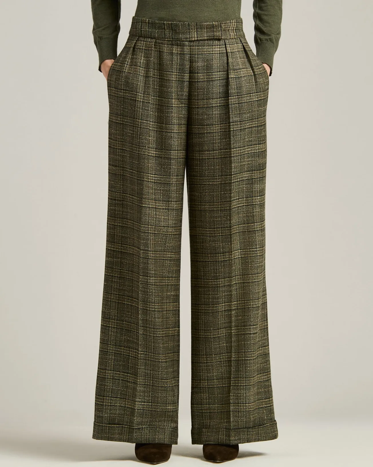 PALAZZO TROUSERS IN PURE VISCOSE GREEN CHECKED