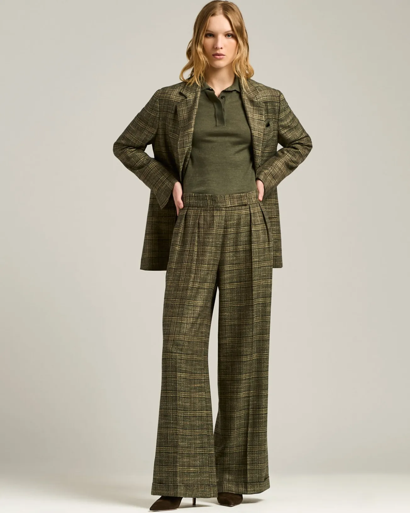 PALAZZO TROUSERS IN PURE VISCOSE GREEN CHECKED