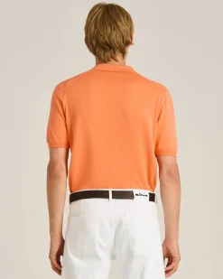 PEACH RIBBED COTTON POLO SHIRT WITH MOTHER OF PEARL DETAILS