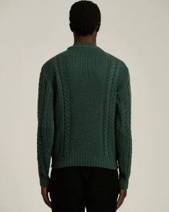 PINE GREEN CABLE-KNIT CASHMERE CREWNECK SWEATER