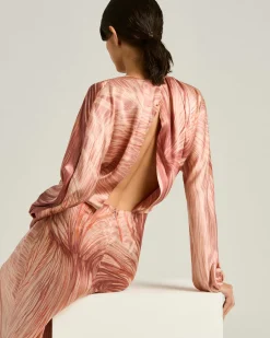 PINK SILK SATIN DRESS WITH BACK OPENING
