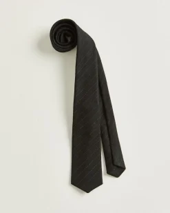 PINSTRIPE TIE IN VIRGIN WOOL DARK GREY WITH WHITE STRIPES