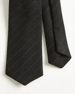 PINSTRIPE TIE IN VIRGIN WOOL DARK GREY WITH WHITE STRIPES