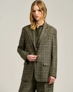 PRINCE OF WALES BLAZER IN VISCOSE GREEN AND BEIGE