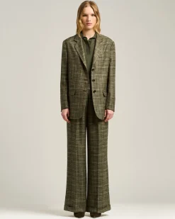 PRINCE OF WALES BLAZER IN VISCOSE GREEN AND BEIGE