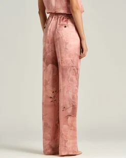 PRINTED PURE SILK TROUSERS IN ROSE