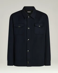 PURE CASHMERE SHIRT JACKET NAVY BLUE