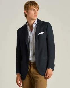 PURE CASHMERE SINGLE-BREASTED JACKET IN BLUE