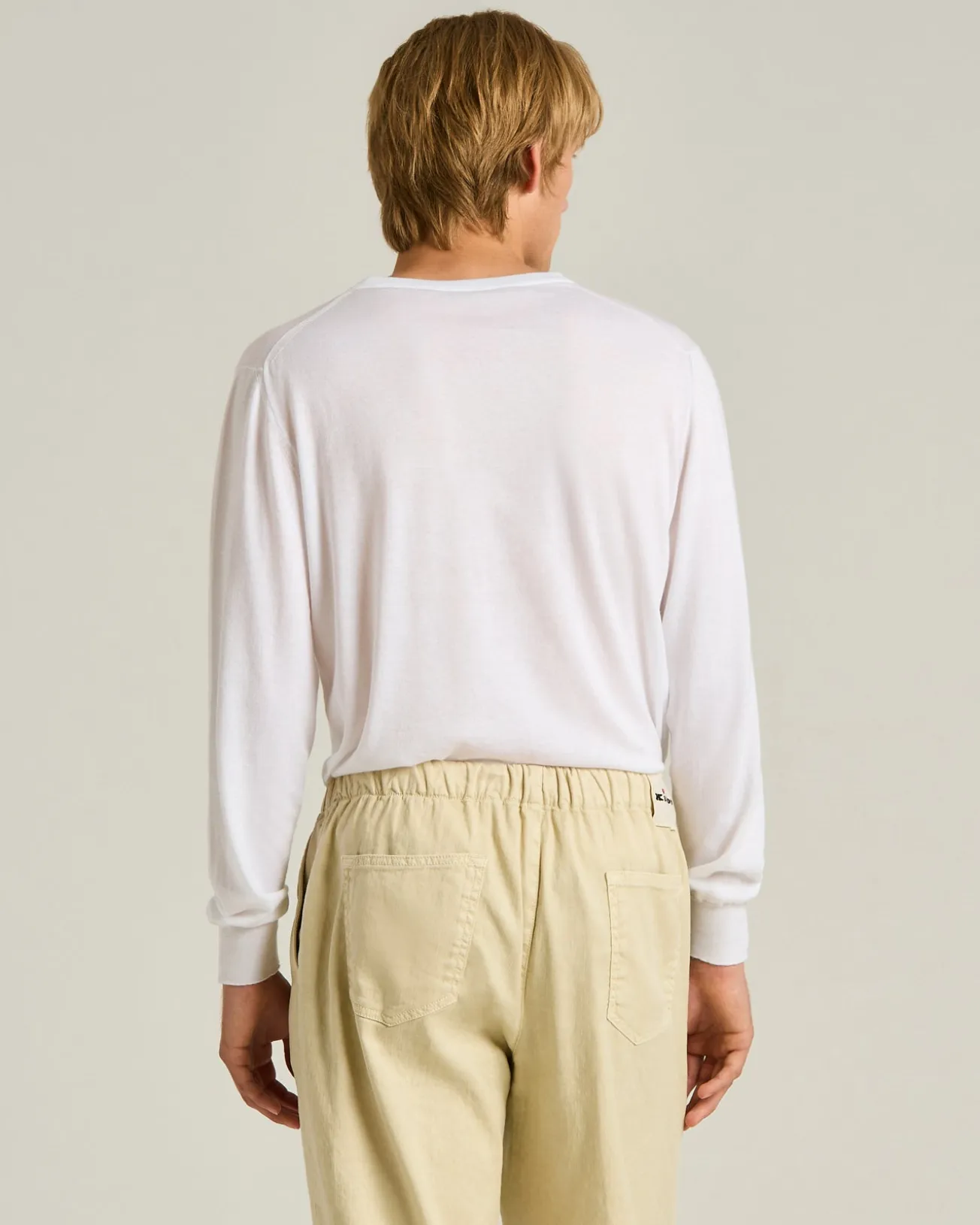 PURE COTTON LONG-SLEEVED CREWNECK SWEATER IN WHITE