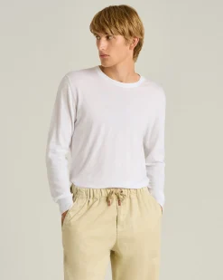 PURE COTTON LONG-SLEEVED CREWNECK SWEATER IN WHITE