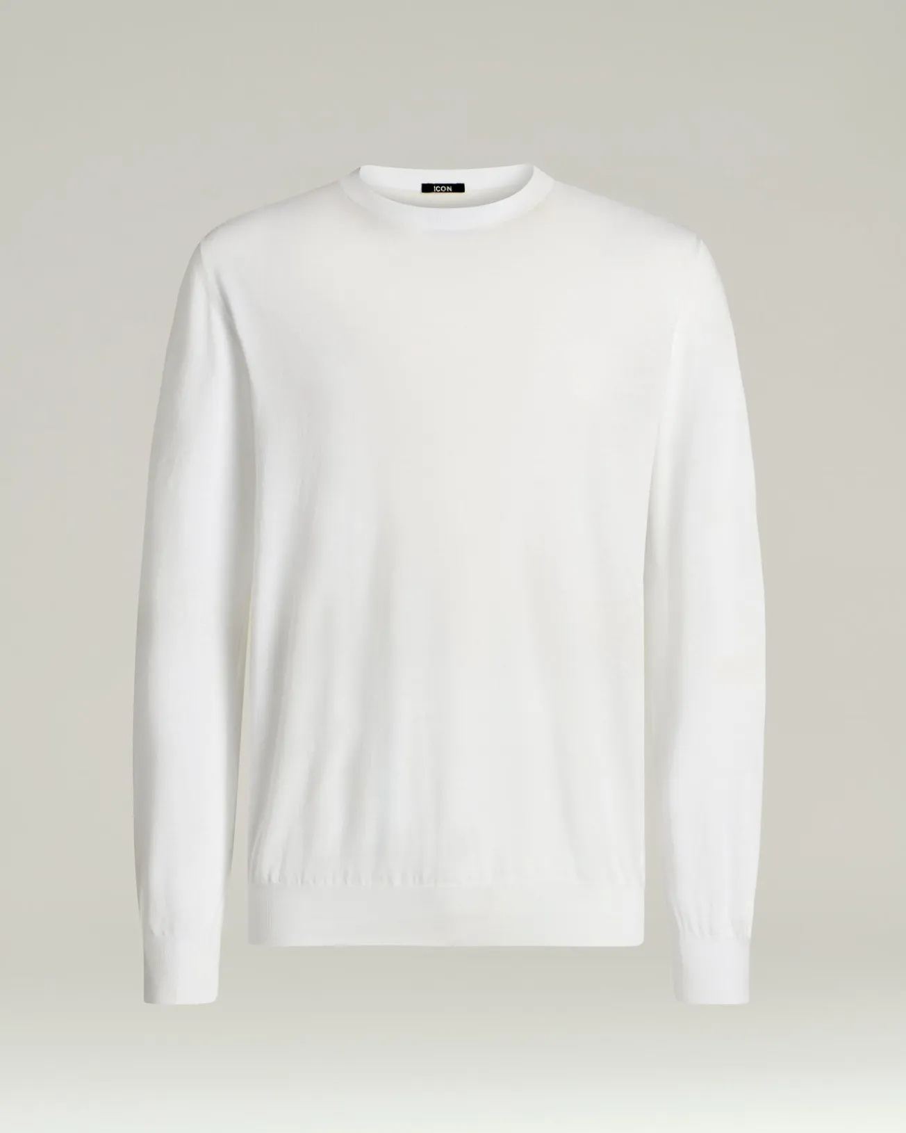 PURE COTTON LONG-SLEEVED CREWNECK SWEATER IN WHITE