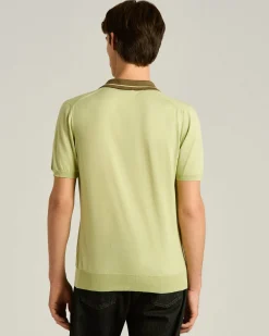 PURE COTTON POLO SHIRT WITH CONTRASTING COLLAR IN PISTACHIO AND MOSS GREEN