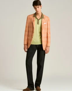 PURE COTTON POLO SHIRT WITH CONTRASTING COLLAR IN PISTACHIO AND MOSS GREEN