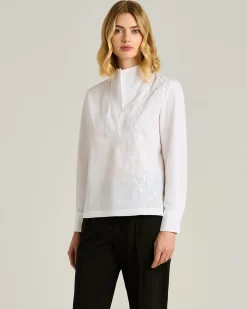 PURE COTTON SHIRT WITH TONAL EMBROIDERY IN WHITE