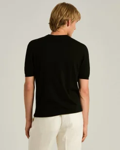 PURE COTTON SHORT-SLEEVED CREWNECK SWEATER IN BLACK