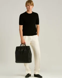 PURE COTTON SHORT-SLEEVED CREWNECK SWEATER IN BLACK