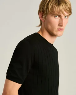 PURE COTTON SHORT-SLEEVED CREWNECK SWEATER IN BLACK