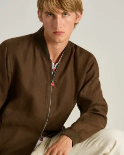 PURE LINEN JACKET WITH ZIP IN BROWN