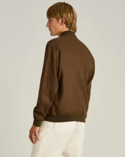 PURE LINEN JACKET WITH ZIP IN BROWN