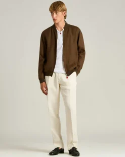 PURE LINEN JACKET WITH ZIP IN BROWN