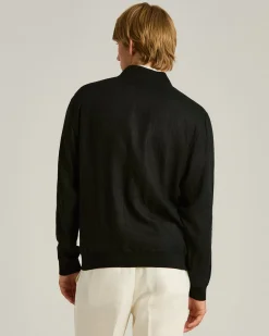 PURE LINEN JACKET WITH ZIP IN BLACK