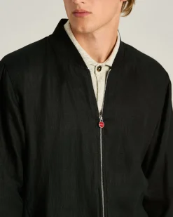 PURE LINEN JACKET WITH ZIP IN BLACK