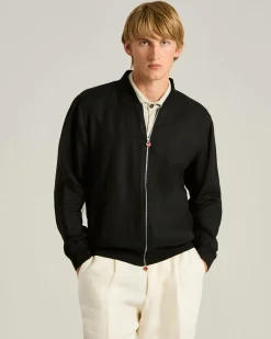 PURE LINEN JACKET WITH ZIP IN BLACK