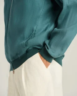 PURE LINEN JACKET WITH ZIP IN CORNFLOWER BLUE
