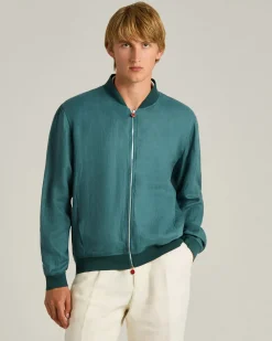 PURE LINEN JACKET WITH ZIP IN CORNFLOWER BLUE
