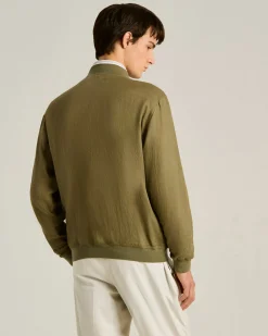 PURE LINEN JACKET WITH ZIP IN KHAKI