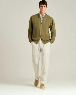 PURE LINEN JACKET WITH ZIP IN KHAKI