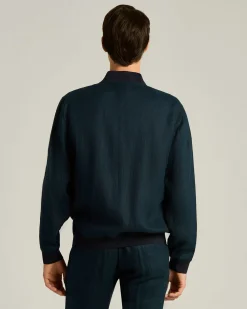PURE LINEN JACKET WITH ZIP IN NAVY BLUE