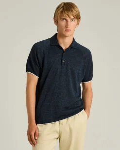 PURE LINEN SHORT-SLEEVED POLO SHIRT IN BLUE