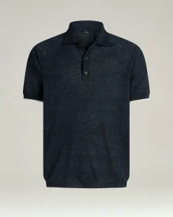 PURE LINEN SHORT-SLEEVED POLO SHIRT IN BLUE