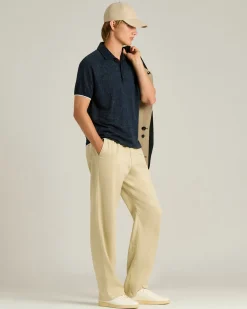 PURE LINEN SHORT-SLEEVED POLO SHIRT IN BLUE