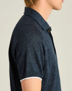 PURE LINEN SHORT-SLEEVED POLO SHIRT IN BLUE