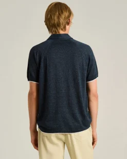 PURE LINEN SHORT-SLEEVED POLO SHIRT IN BLUE