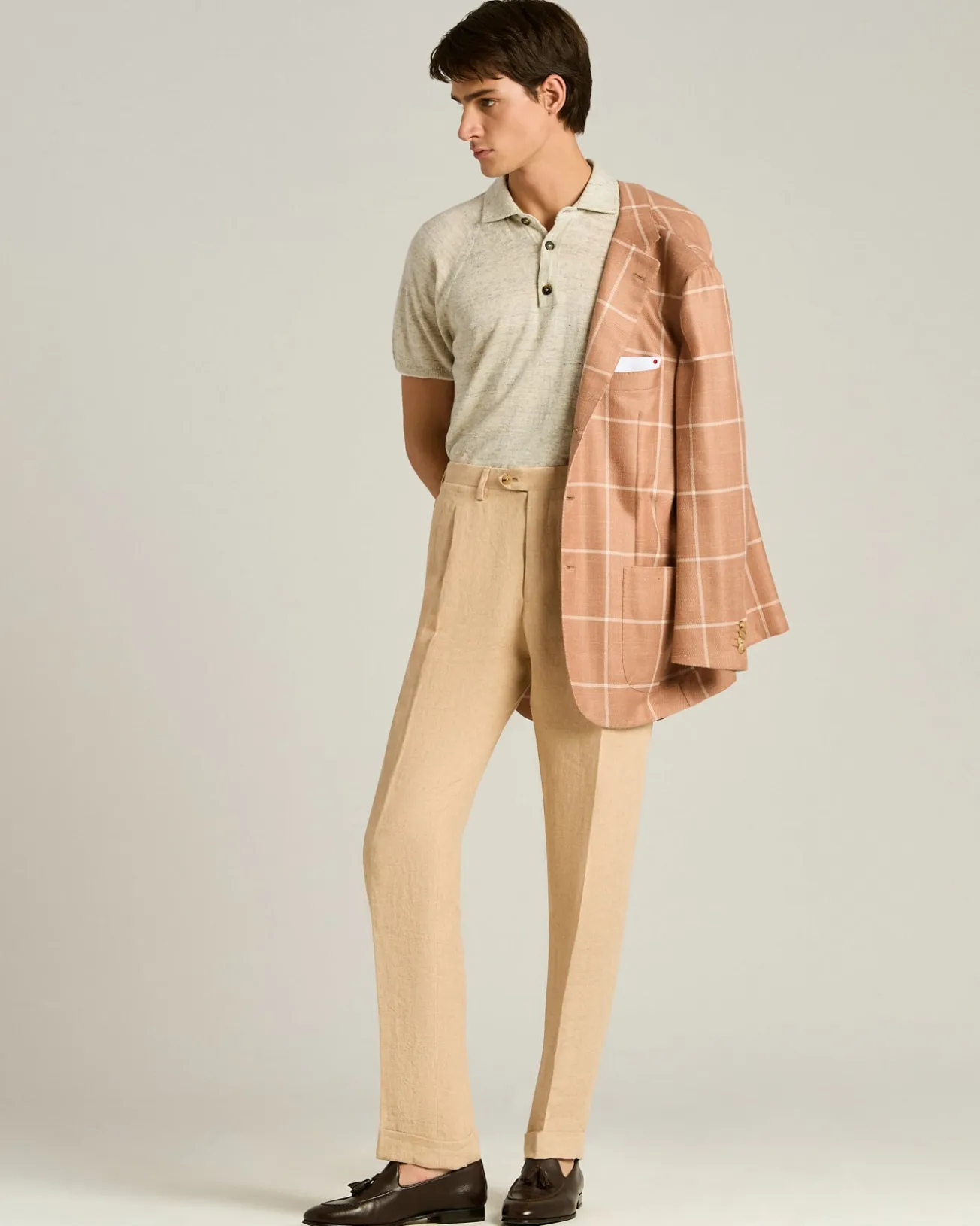 PURE LINEN SHORT-SLEEVED POLO SHIRT IN GREY
