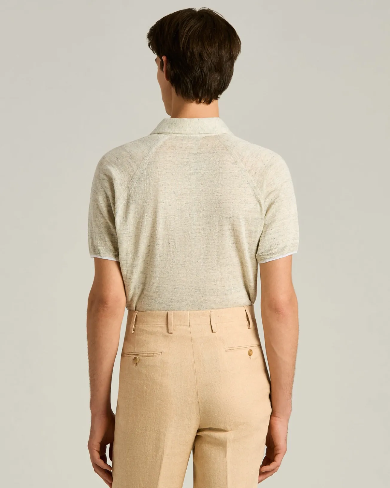 PURE LINEN SHORT-SLEEVED POLO SHIRT IN GREY
