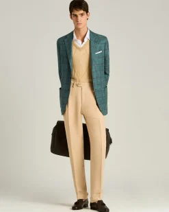 PURE LINEN V-NECK SWEATER VEST IN BEIGE