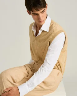 PURE LINEN V-NECK SWEATER VEST IN BEIGE