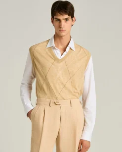PURE LINEN V-NECK SWEATER VEST IN BEIGE