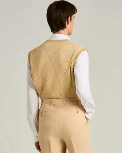 PURE LINEN V-NECK SWEATER VEST IN BEIGE