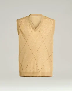 PURE LINEN V-NECK SWEATER VEST IN BEIGE