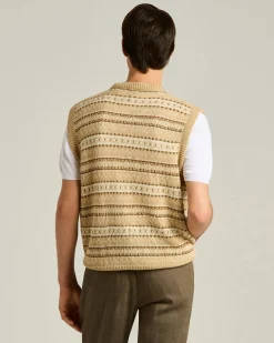 PURE LINEN V-NECK SWEATER VEST IN BEIGE BROWN