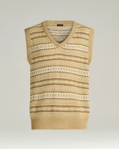 PURE LINEN V-NECK SWEATER VEST IN BEIGE BROWN