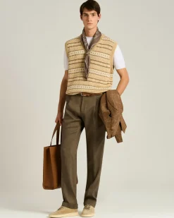 PURE LINEN V-NECK SWEATER VEST IN BEIGE BROWN