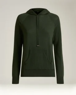 PURE‑WOOL HOODED SWEATSHIRT IN FOREST GREEN