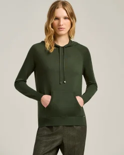 PURE‑WOOL HOODED SWEATSHIRT IN FOREST GREEN