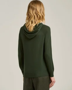 PURE‑WOOL HOODED SWEATSHIRT IN FOREST GREEN